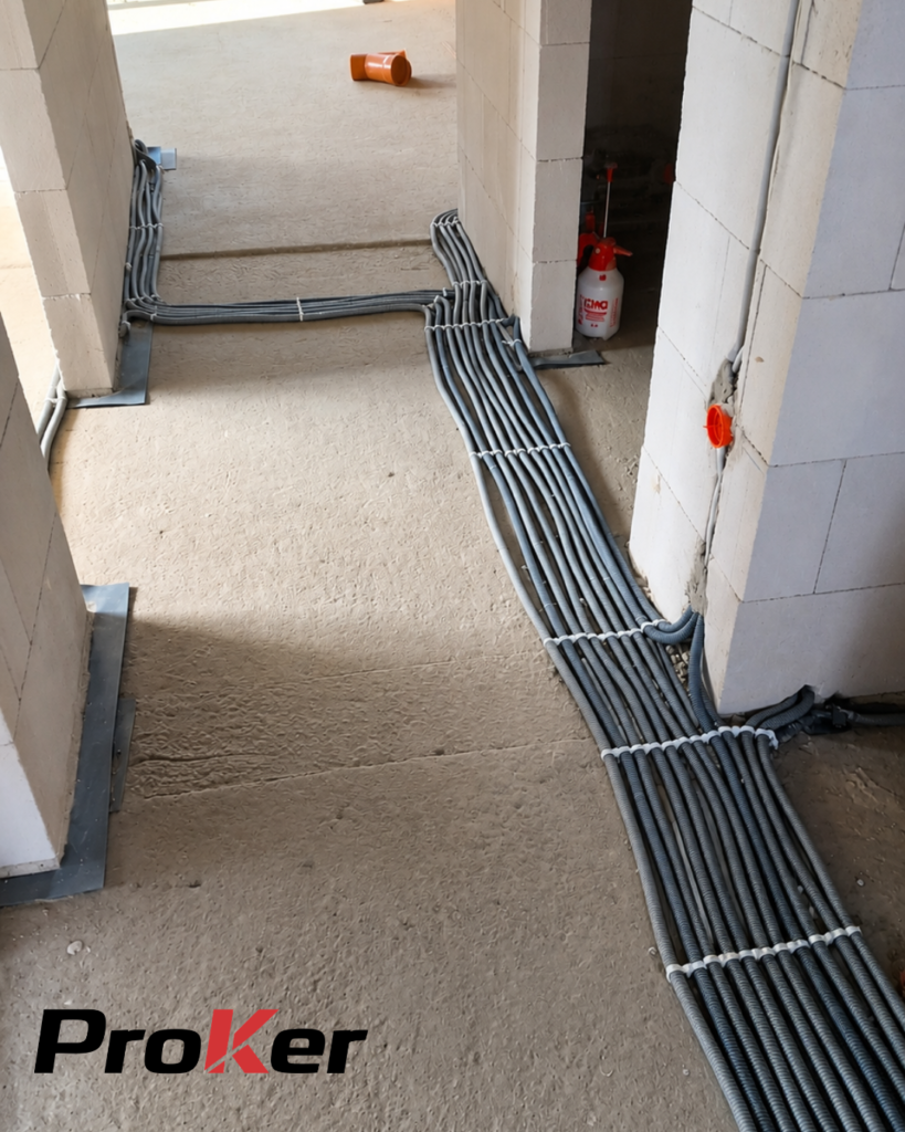 Instalacje elektryczne Katowice – prowadzenie przewodów elektrycznych w peszlach przed wykonaniem wylewek