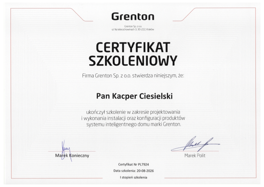 Certyfikat szkolenia